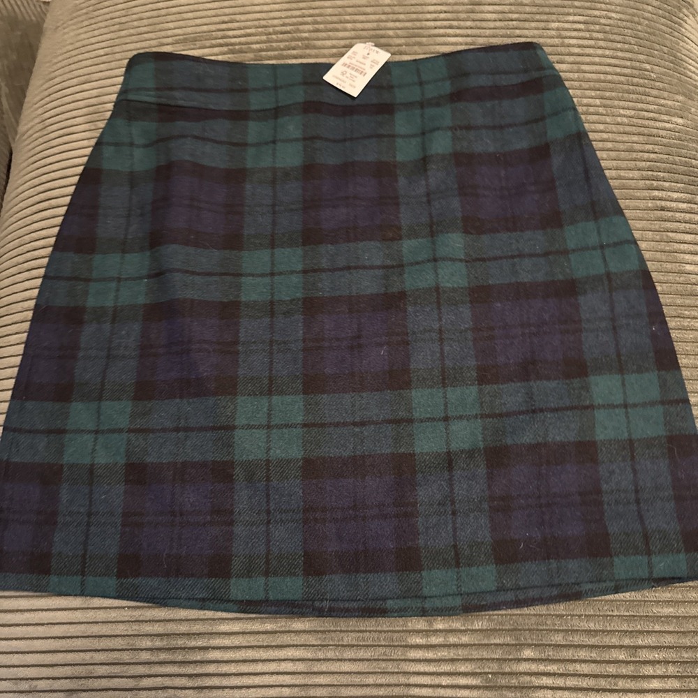 J Crew NWT Size 12 Women Wool Blend Mini Skirt Green  Tartan Plaid A Line